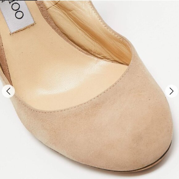 Jimmy Choo-Beige Suede & Leather Heels with multi-shape Crystals. Size 39 (US 9) - Picture 7 of 9